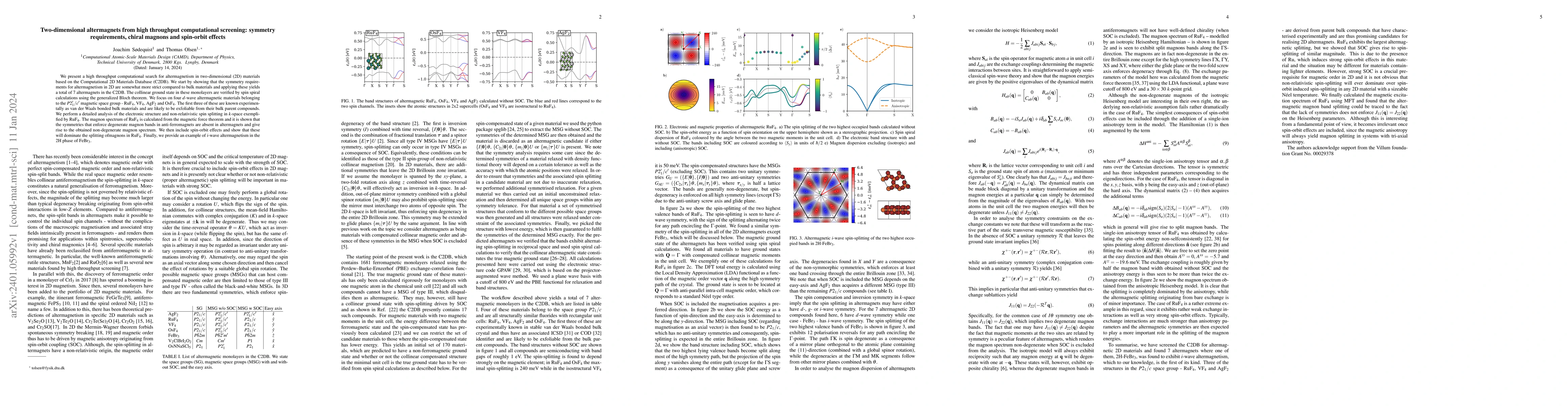 Thumbnail for Two-dimensional altermagnets from high throughput computational
  screening: symmetry requirements, chiral magnons and spin-orbit effects