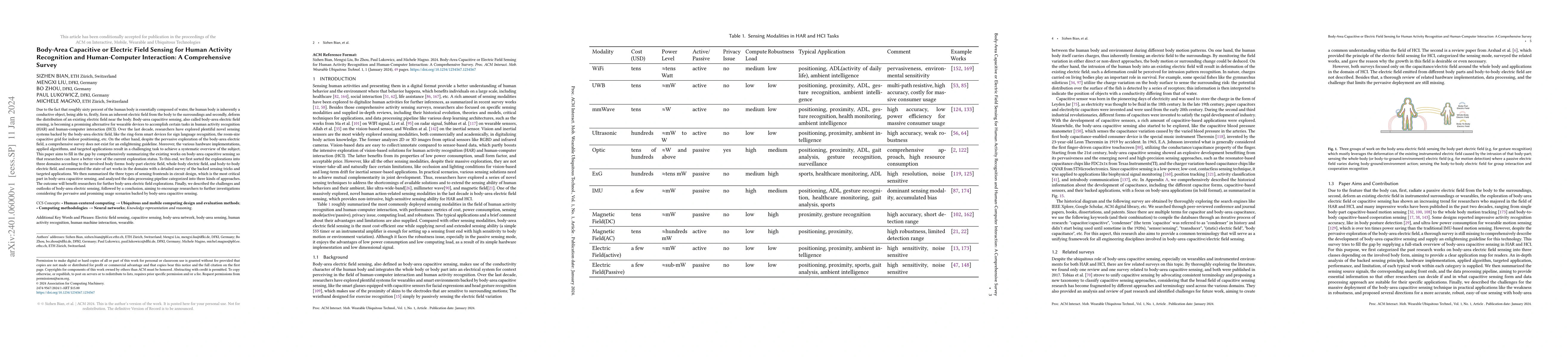 Thumbnail for Body-Area Capacitive or Electric Field Sensing for Human Activity
  Recognition and Human-Computer Interaction: A Comprehensive Survey