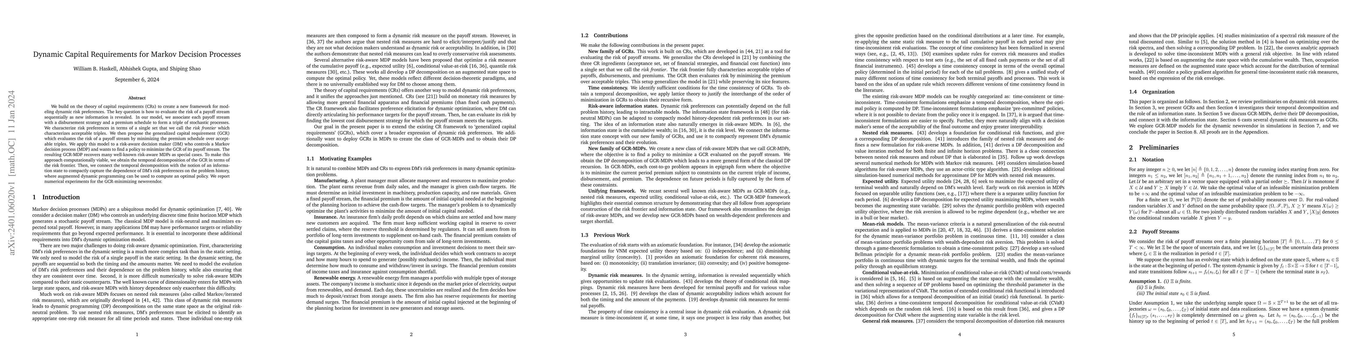 Thumbnail for Dynamic Capital Requirements for Markov Decision Processes