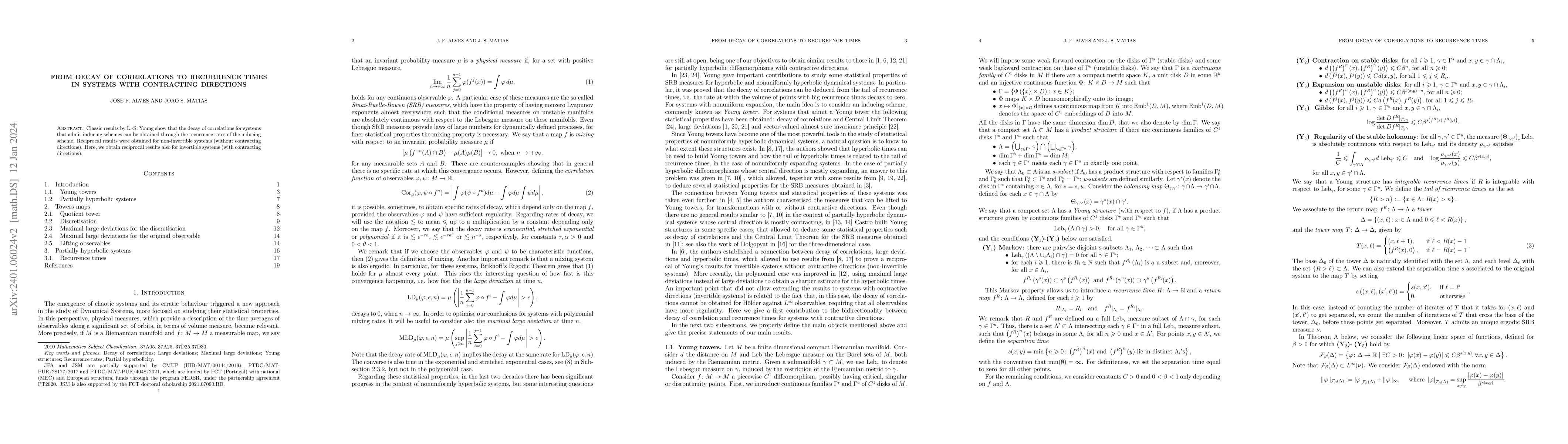Thumbnail for From decay of correlations to recurrence times in systems with
  contracting directions