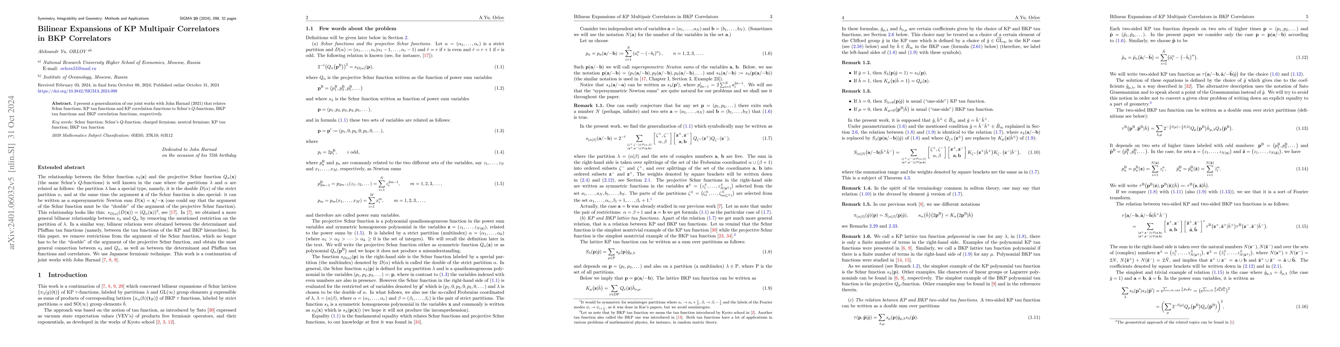 Thumbnail for Bilinear expansions of KP multipair correlators in BKP correlators