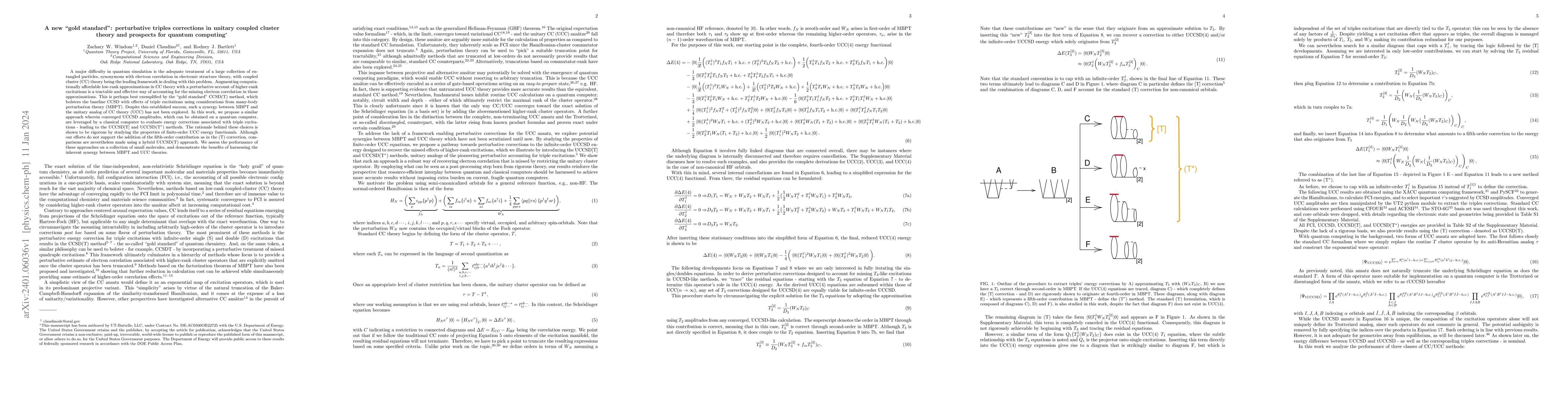 Thumbnail for A new "gold standard": perturbative triples corrections in unitary
  coupled cluster theory and prospects for quantum computing