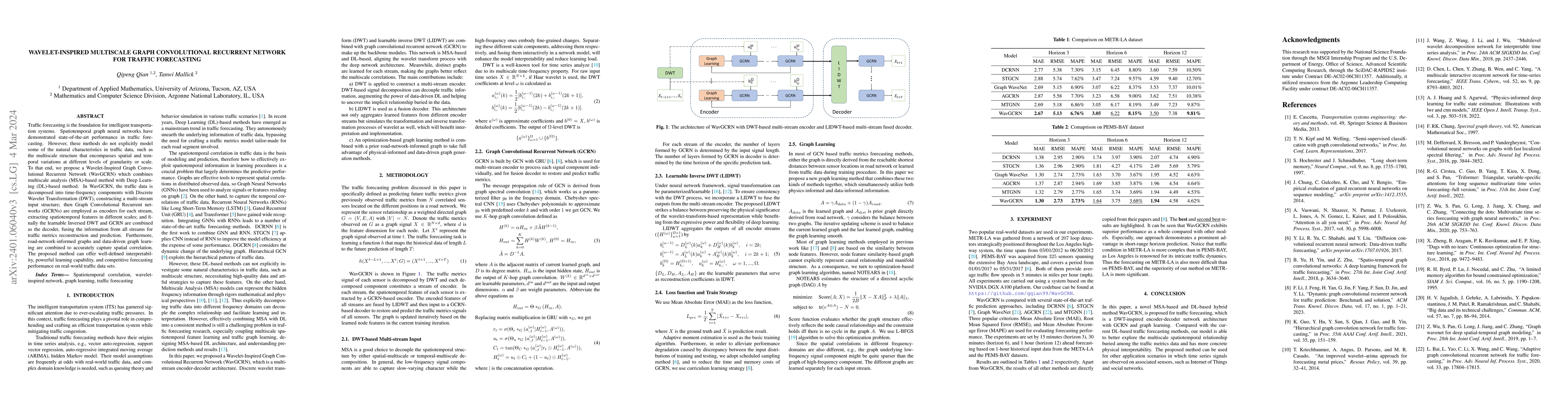 Thumbnail for Wavelet-Inspired Multiscale Graph Convolutional Recurrent Network for
  Traffic Forecasting