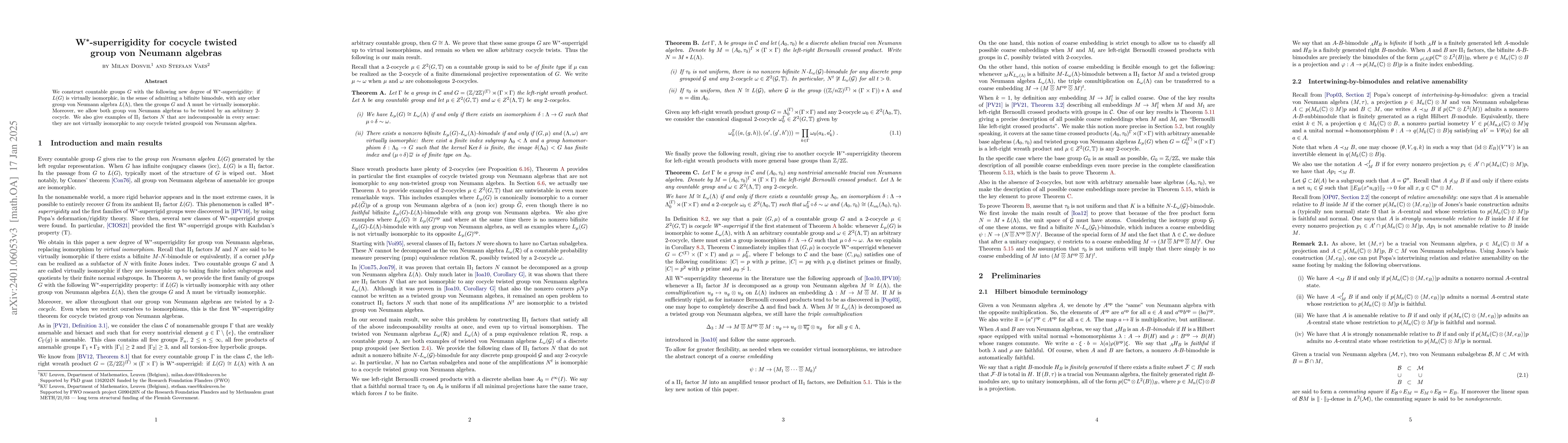 Thumbnail for W*-superrigidity for cocycle twisted group von Neumann algebras