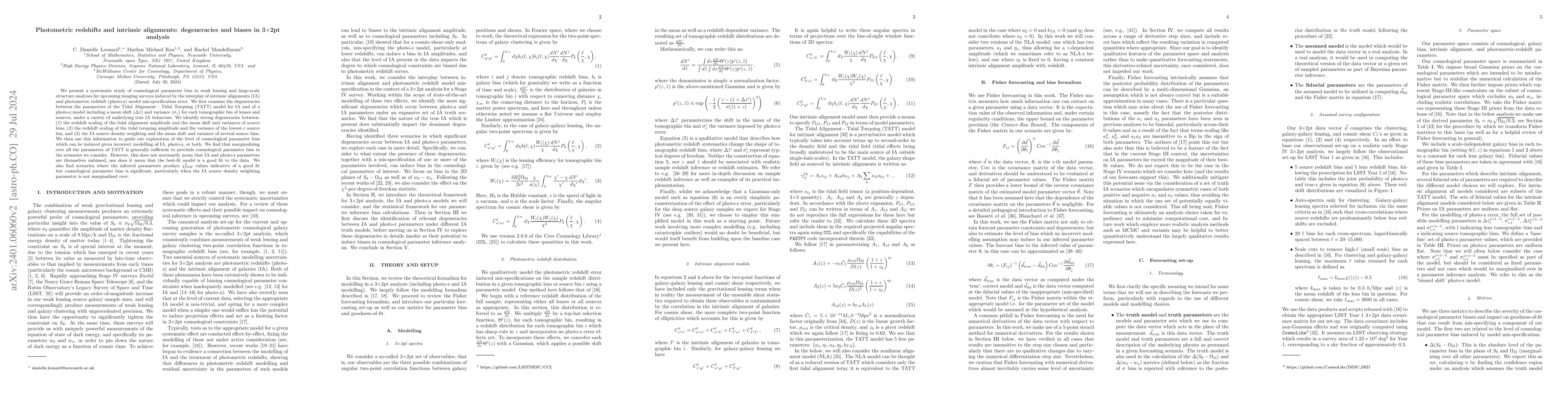 Thumbnail for Photometric redshifts and intrinsic alignments: degeneracies and biases
  in 3$\times$2pt analysis
