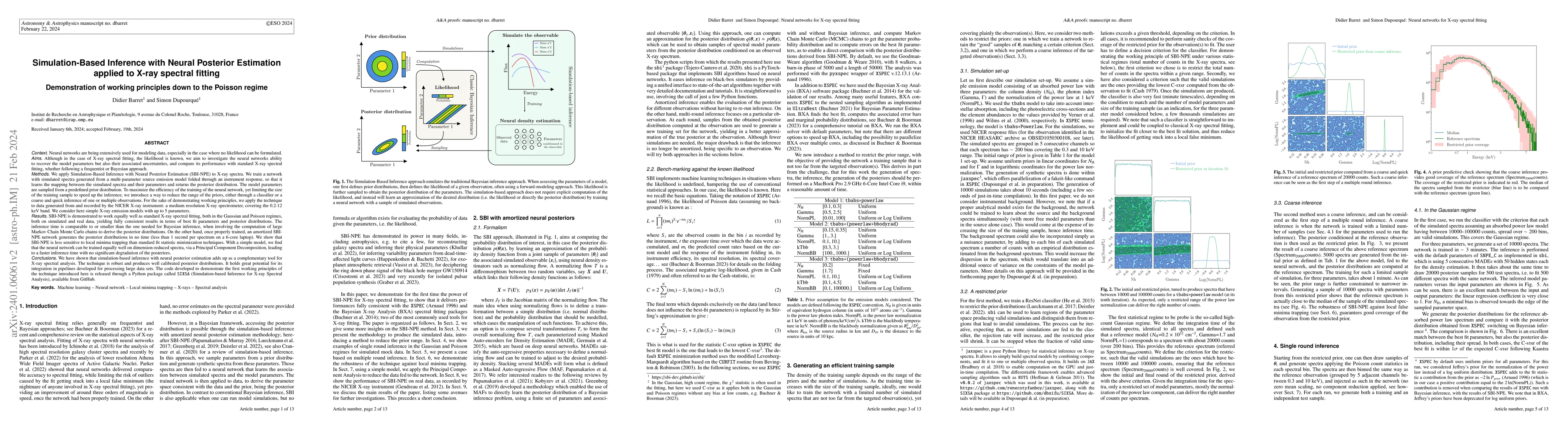 Thumbnail for Simulation-Based Inference with Neural Posterior Estimation applied to
  X-ray spectral fitting: Demonstration of working principles down to the
  Poisson regime