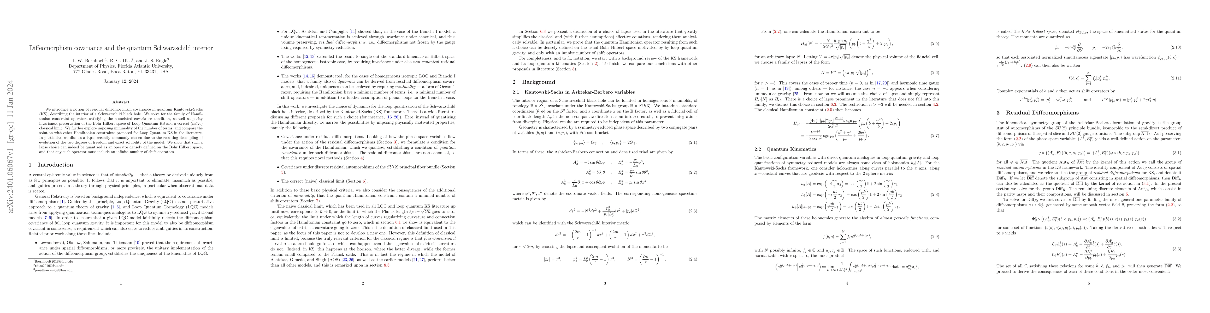 Thumbnail for Diffeomorphism covariance and the quantum Schwarzschild interior