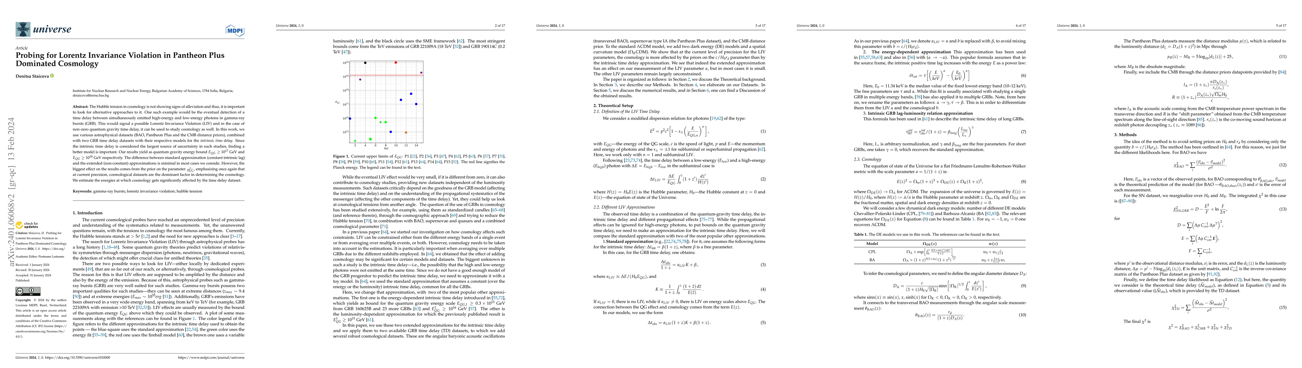 Thumbnail for Probing for Lorentz Invariance Violation in Pantheon Plus Dominated
  Cosmology