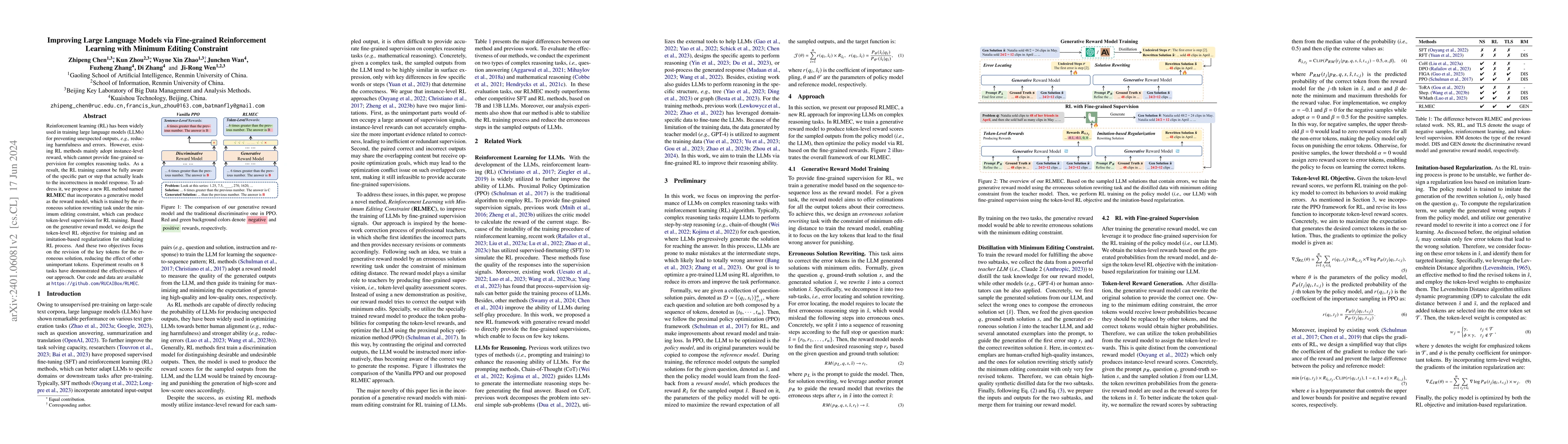Thumbnail for Improving Large Language Models via Fine-grained Reinforcement Learning
  with Minimum Editing Constraint
