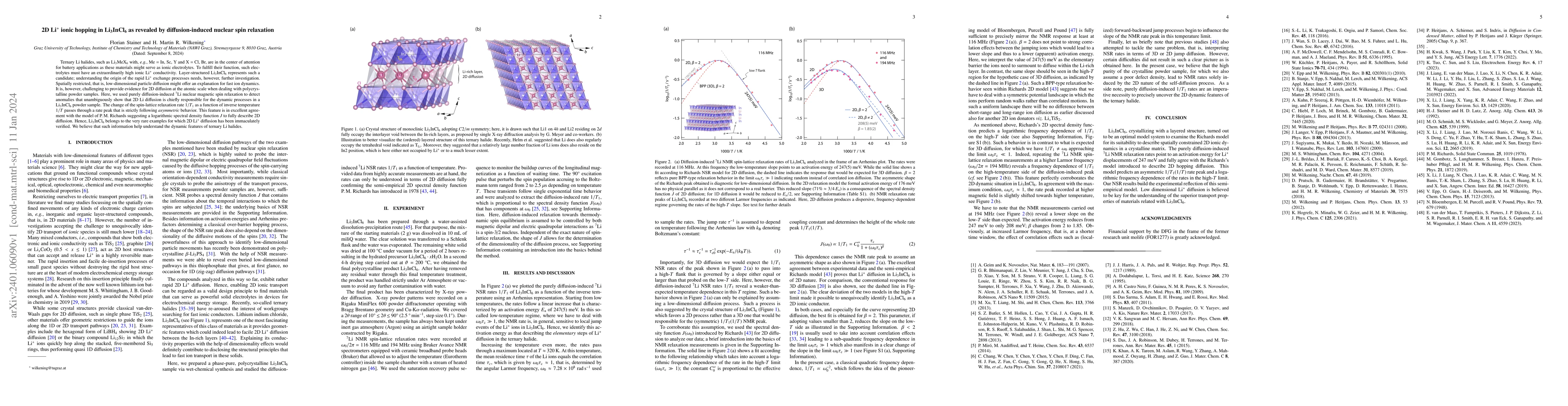Thumbnail for 2D Li$^{\bf +}$ ionic hopping in Li$_{\bf 3}$InCl$_{\bf 6}$ as revealed
  by diffusion-induced nuclear spin relaxation