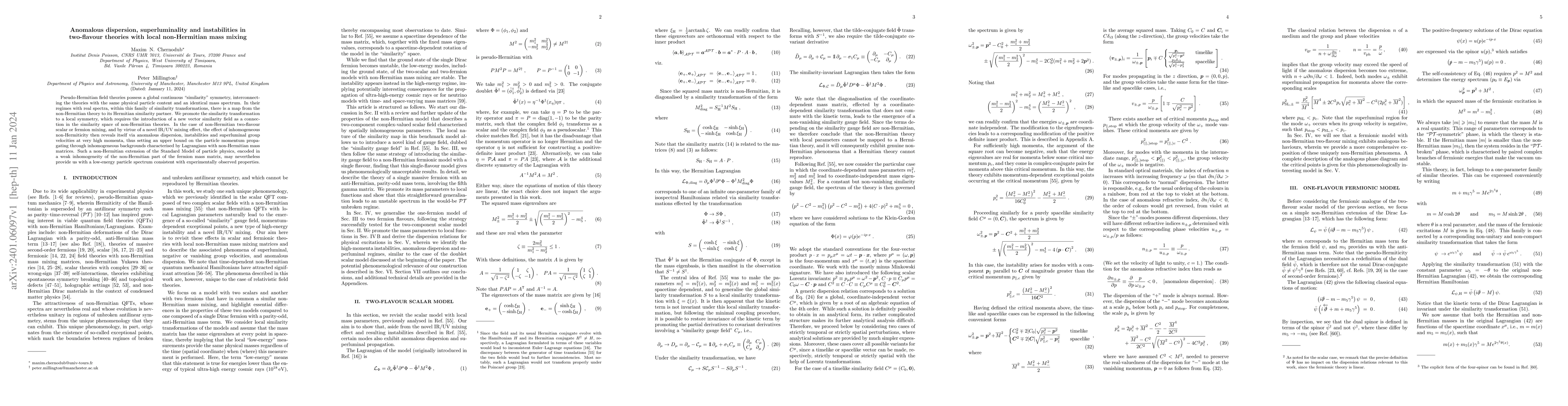 Thumbnail for Anomalous dispersion, superluminality and instabilities in two-flavour
  theories with local non-Hermitian mass mixing