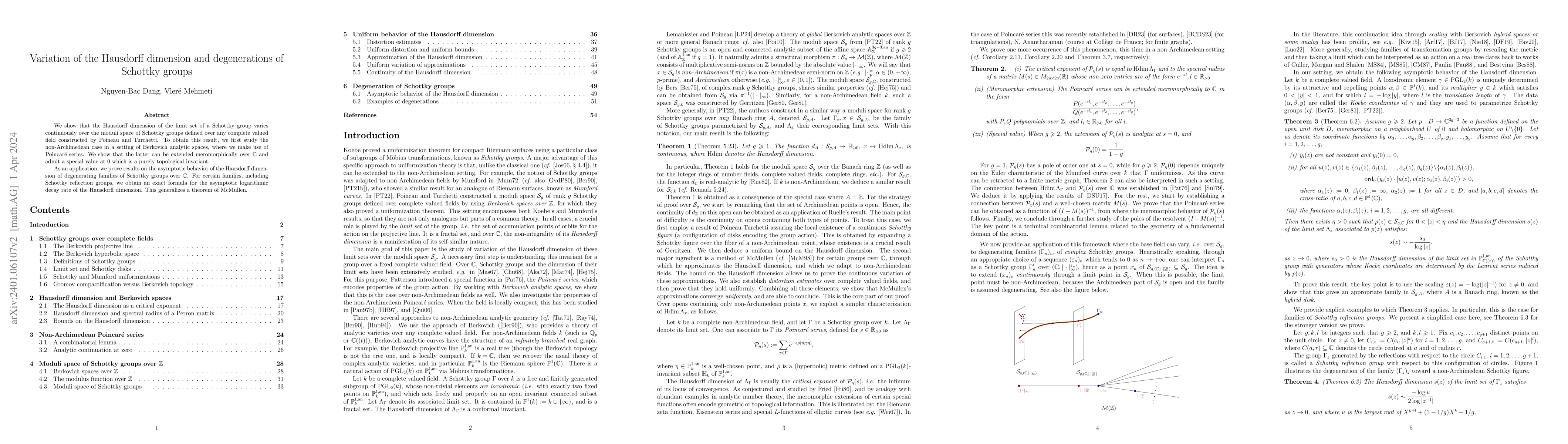 Thumbnail for Variation of the Hausdorff dimension and degenerations of Schottky
  groups
