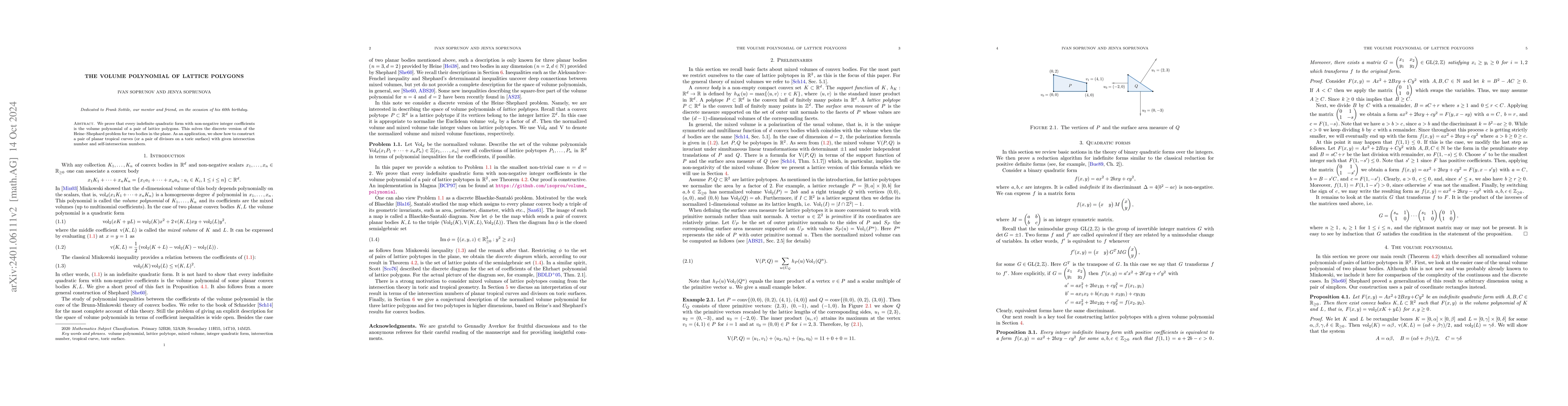 Thumbnail for The volume polynomial of lattice polygons