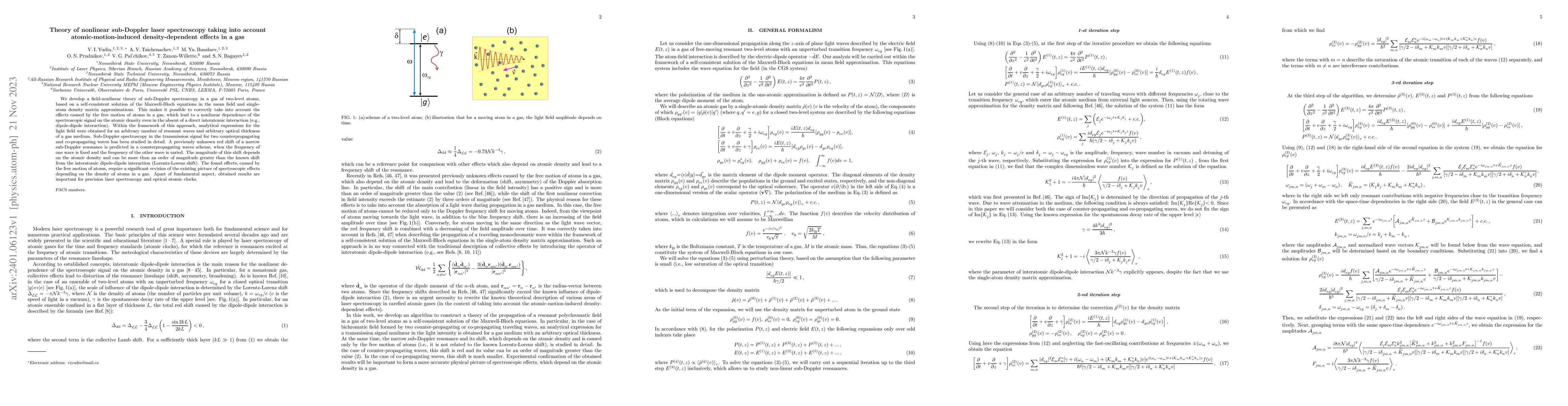 Thumbnail for Theory of nonlinear sub-Doppler laser spectroscopy taking into account
  atomic-motion-induced density-dependent effects in a gas