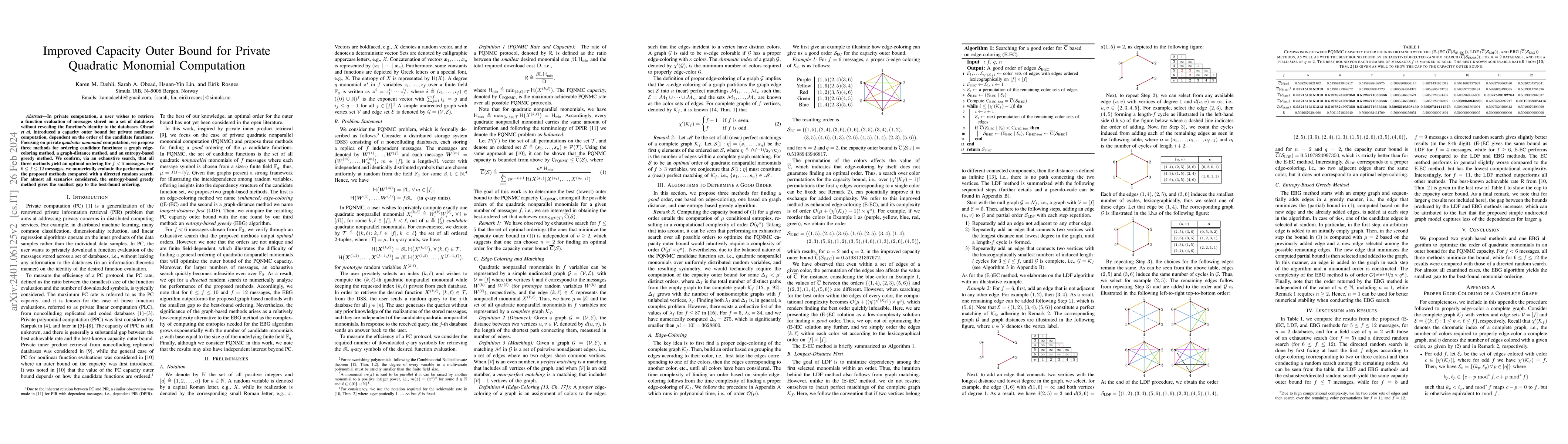 Thumbnail for Improved Capacity Outer Bound for Private Quadratic Monomial Computation