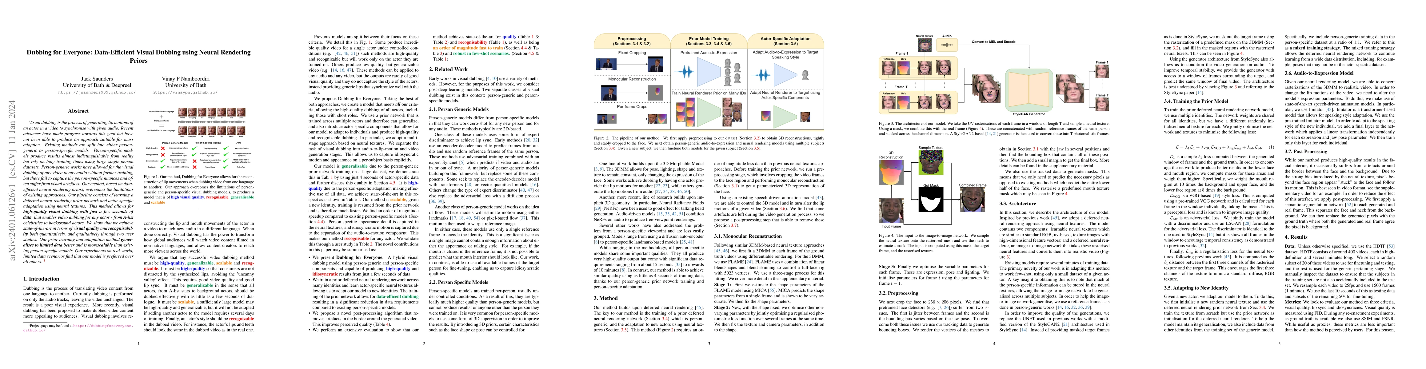Thumbnail for Dubbing for Everyone: Data-Efficient Visual Dubbing using Neural
  Rendering Priors
