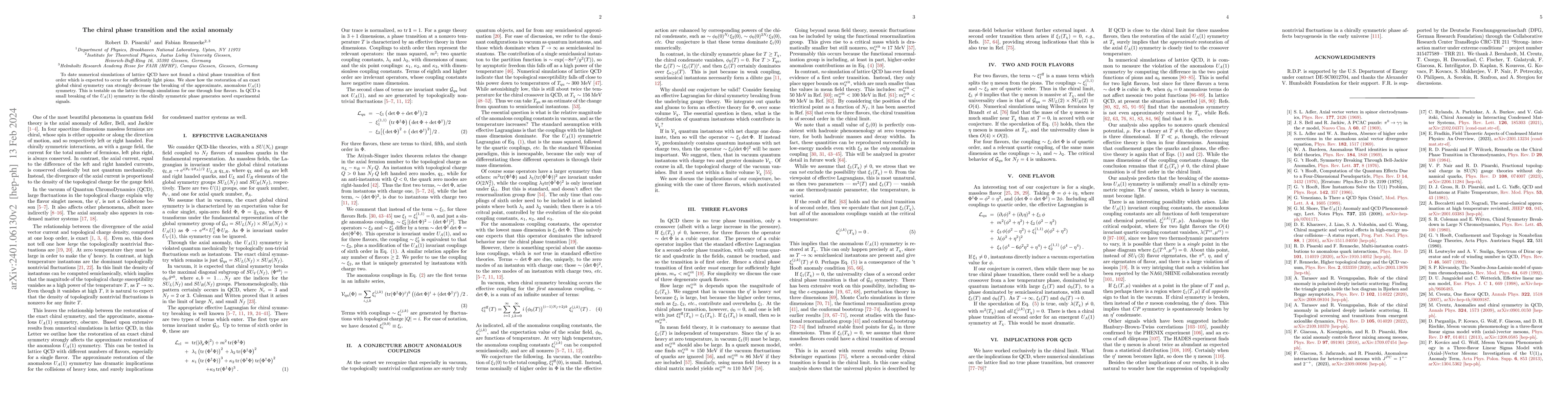 Thumbnail for The chiral phase transition and the axial anomaly