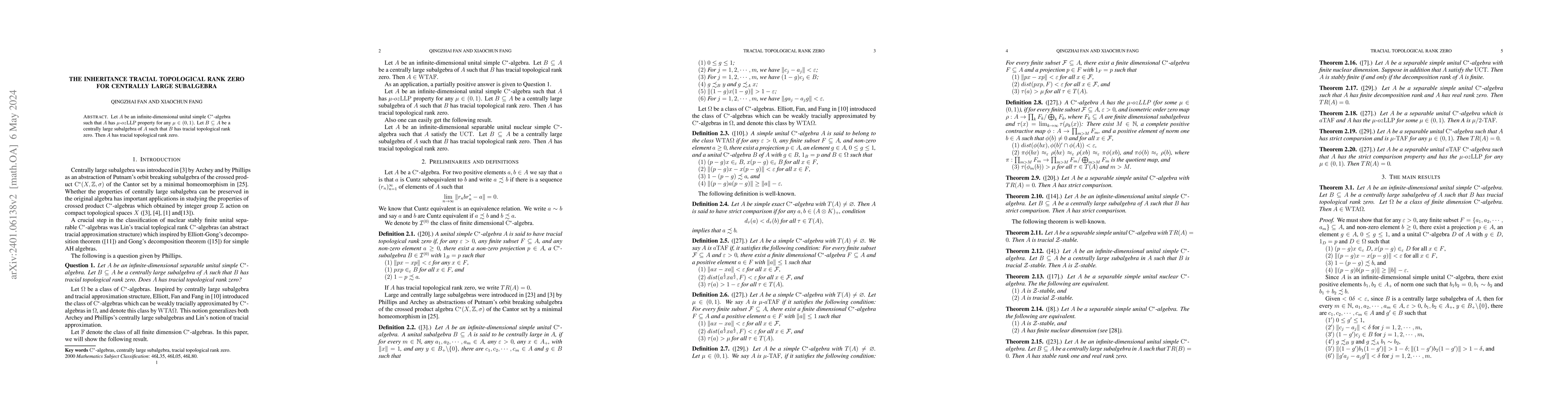 Thumbnail for The inheritance tracial topological rank zero for centrally large
  subalgebra