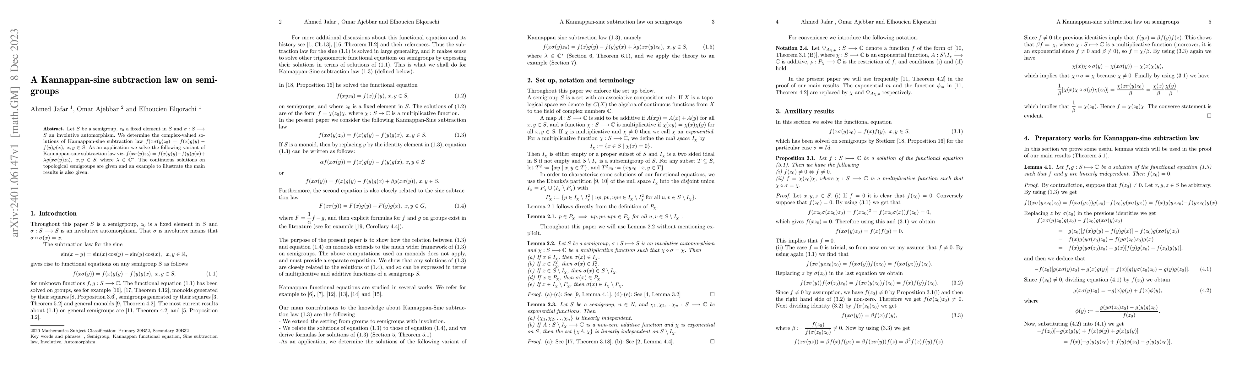Thumbnail for A Kannappan-sine subtraction law on semigroups