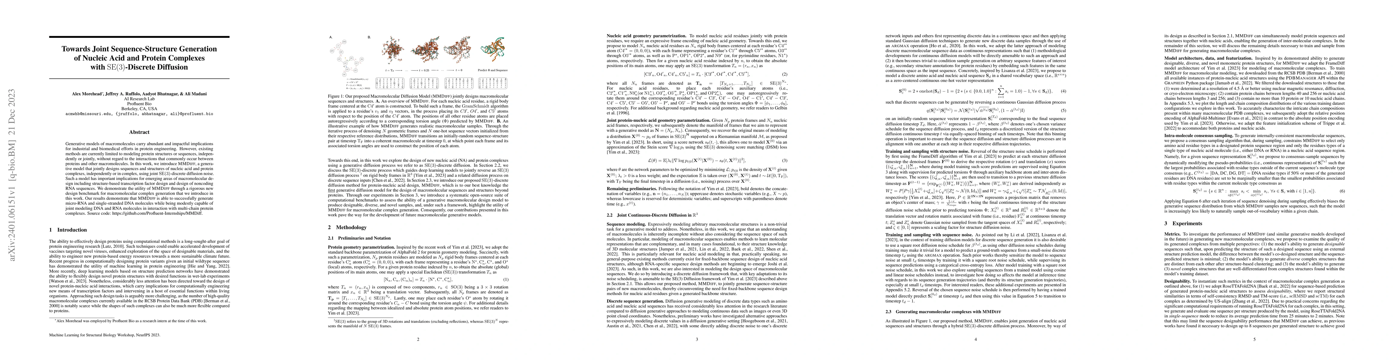 Thumbnail for Towards Joint Sequence-Structure Generation of Nucleic Acid and Protein
  Complexes with SE(3)-Discrete Diffusion