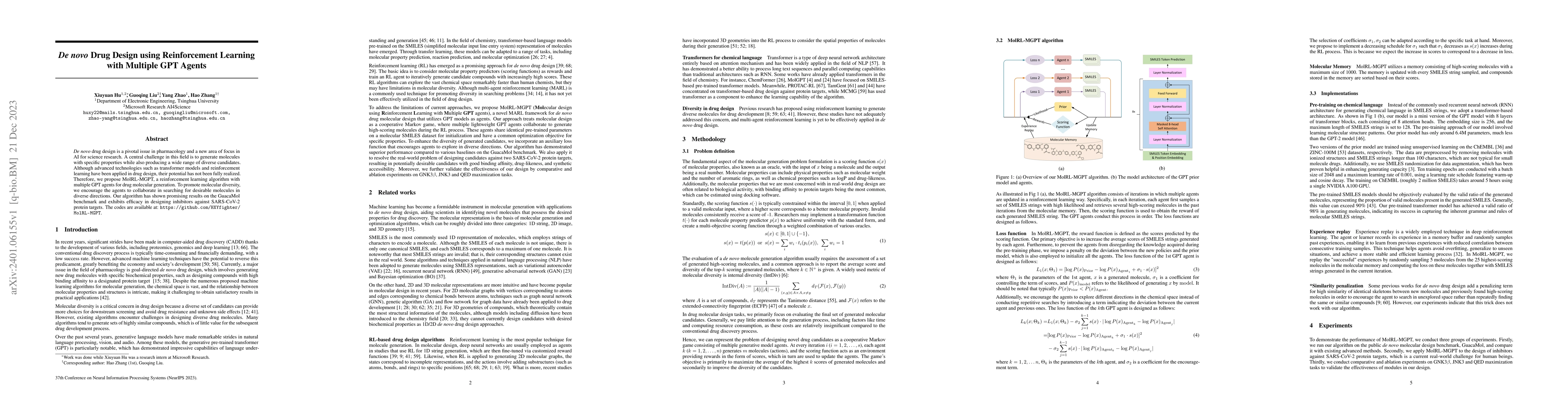 Thumbnail for De novo Drug Design using Reinforcement Learning with Multiple GPT
  Agents