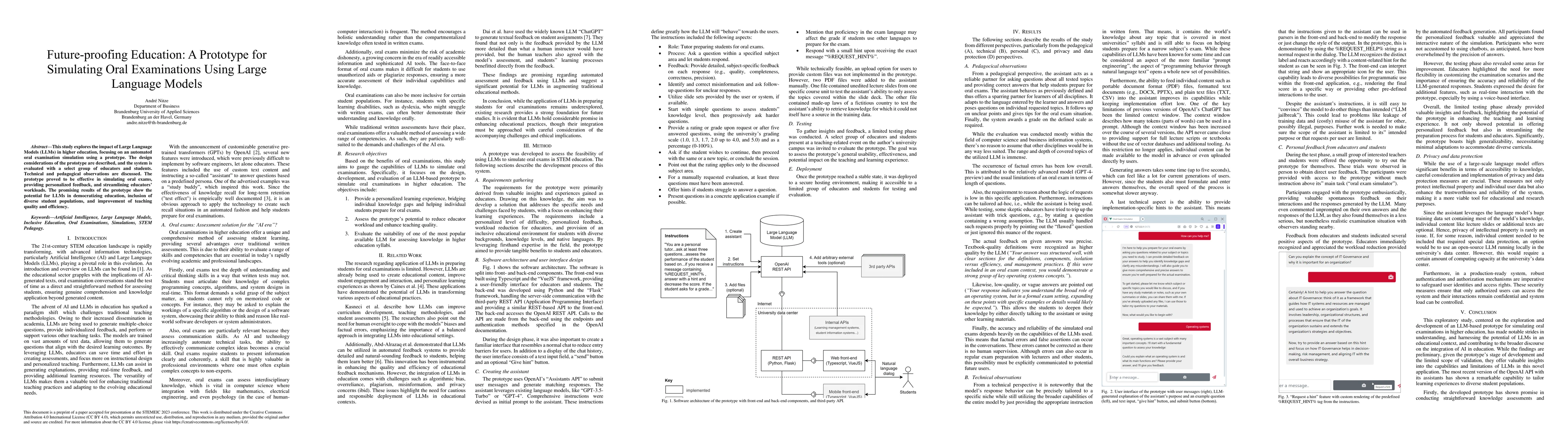 Thumbnail for Future-proofing Education: A Prototype for Simulating Oral Examinations
  Using Large Language Models