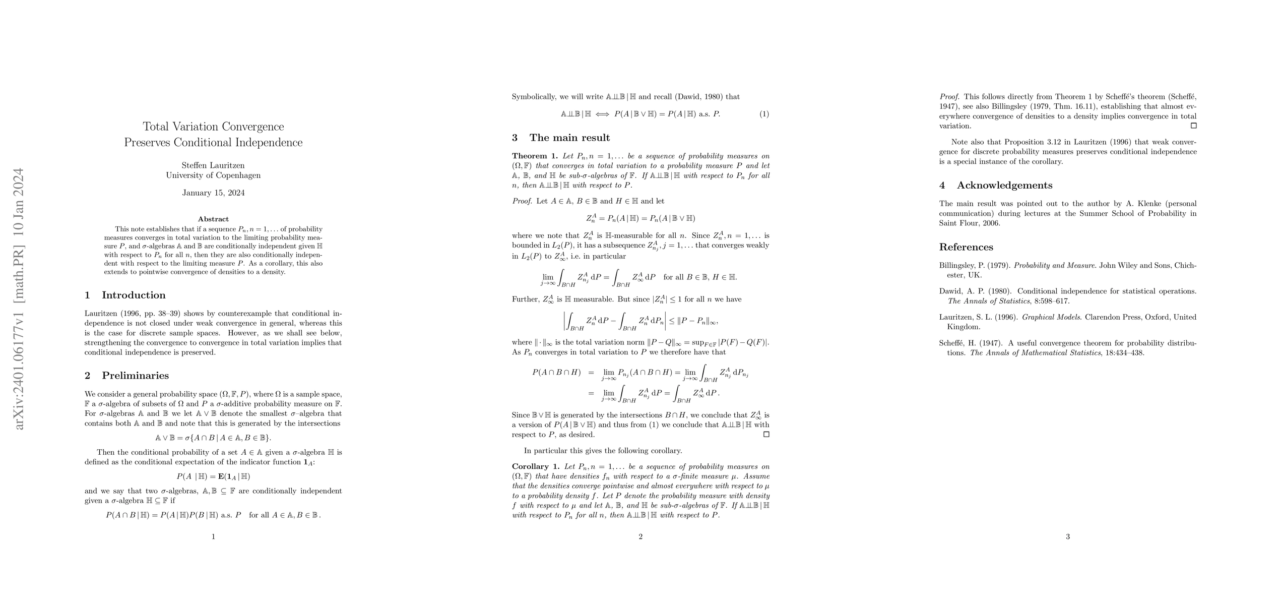 Thumbnail for Total Variation Convergence Preserves Conditional Independence