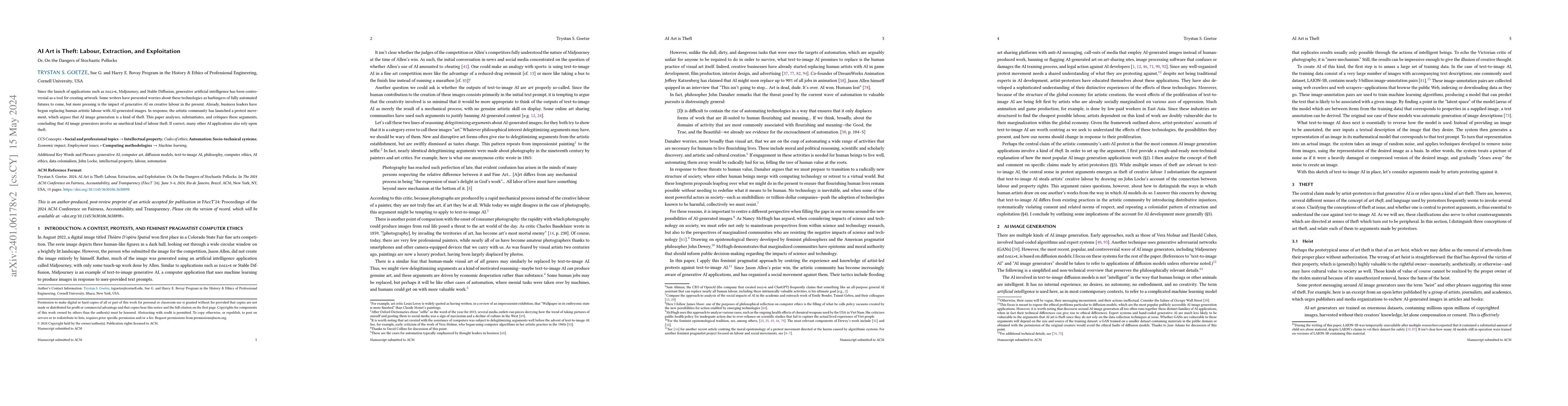 Thumbnail for AI Art is Theft: Labour, Extraction, and Exploitation, Or, On the
  Dangers of Stochastic Pollocks