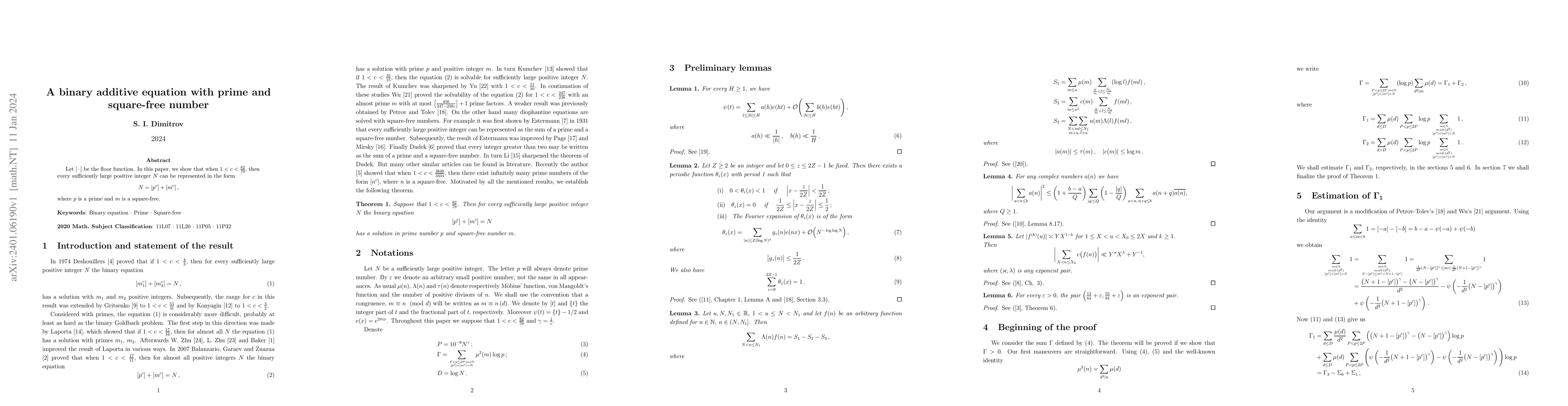 Thumbnail for A binary additive equation with prime and square-free number