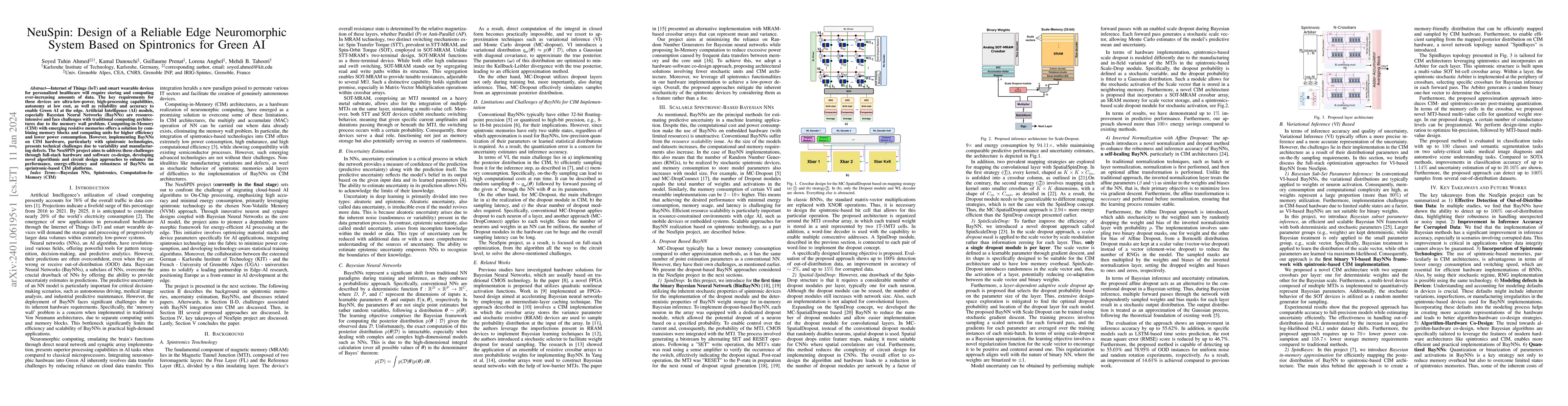 Thumbnail for NeuSpin: Design of a Reliable Edge Neuromorphic System Based on
  Spintronics for Green AI