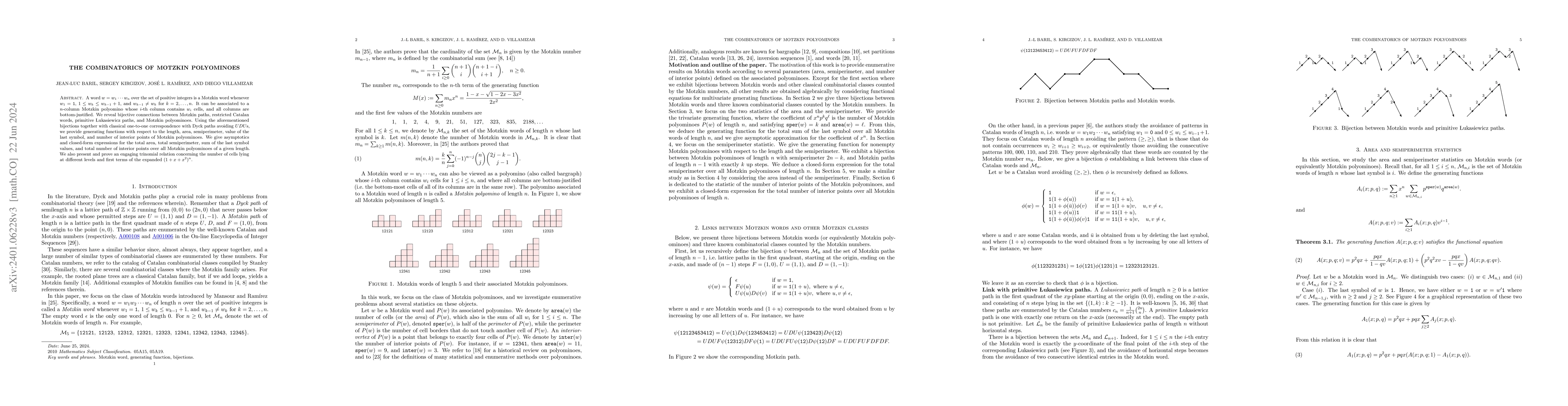 Thumbnail for The Combinatorics of Motzkin Polyominoes