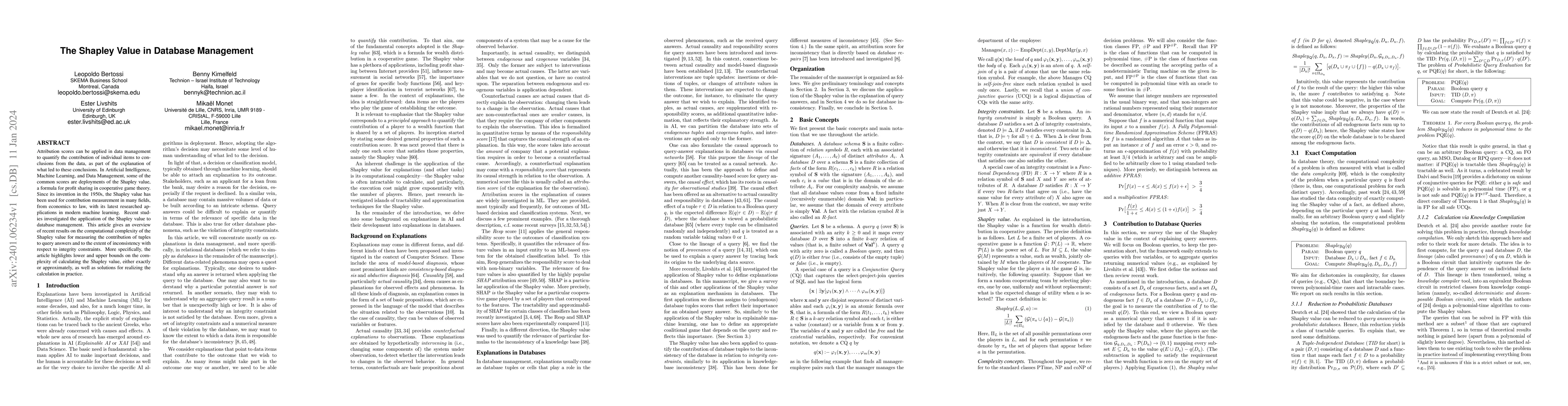Thumbnail for The Shapley Value in Database Management