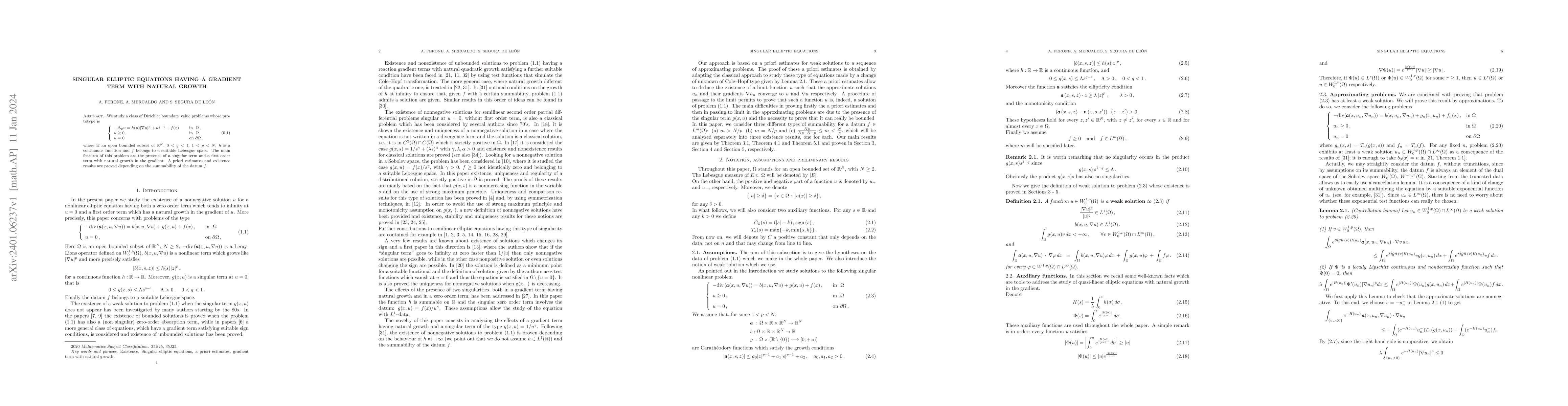 Thumbnail for Singular elliptic equations having a gradient term with natural growth