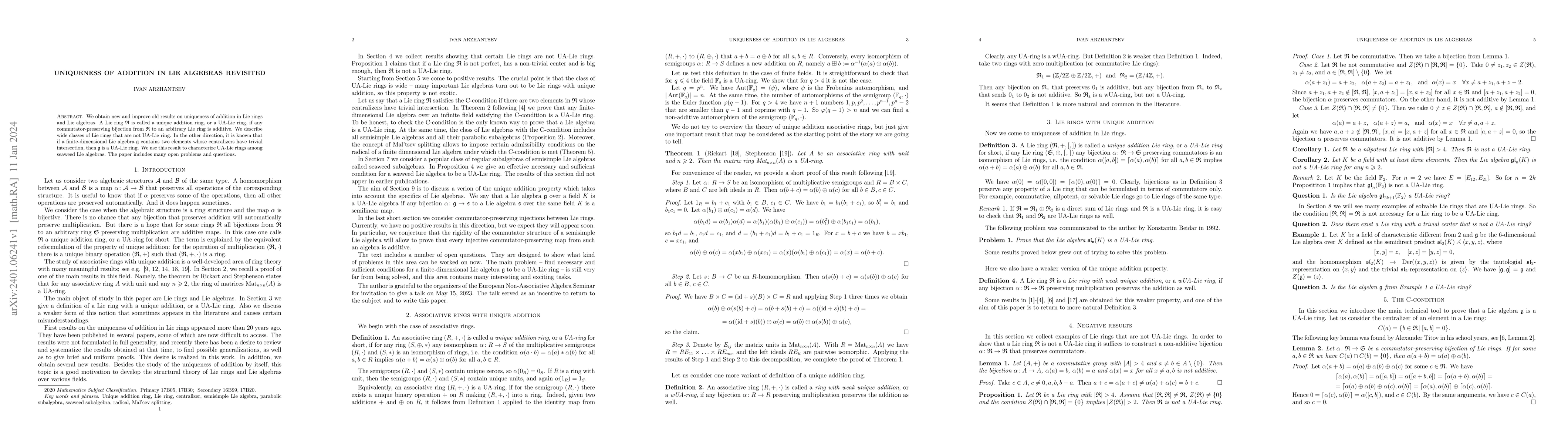 Thumbnail for Uniqueness of addition in Lie algebras revisited