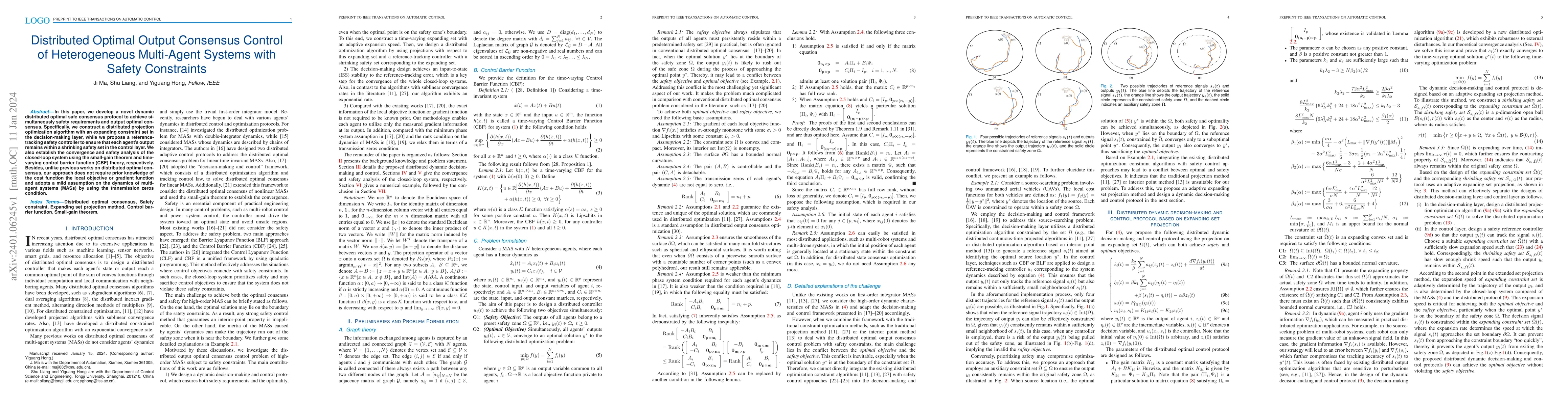 Thumbnail for Distributed Optimal Output Consensus Control of Heterogeneous
  Multi-Agent Systems with Safety Constraints