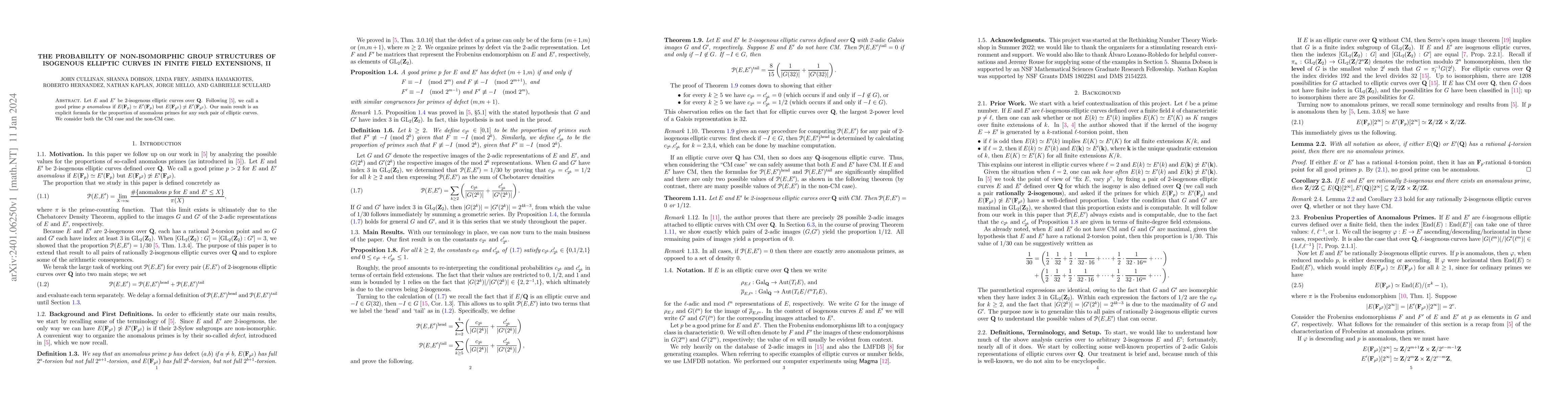 Thumbnail for The probability of non-isomorphic group structures of isogenous elliptic
  curves in finite field extensions, II