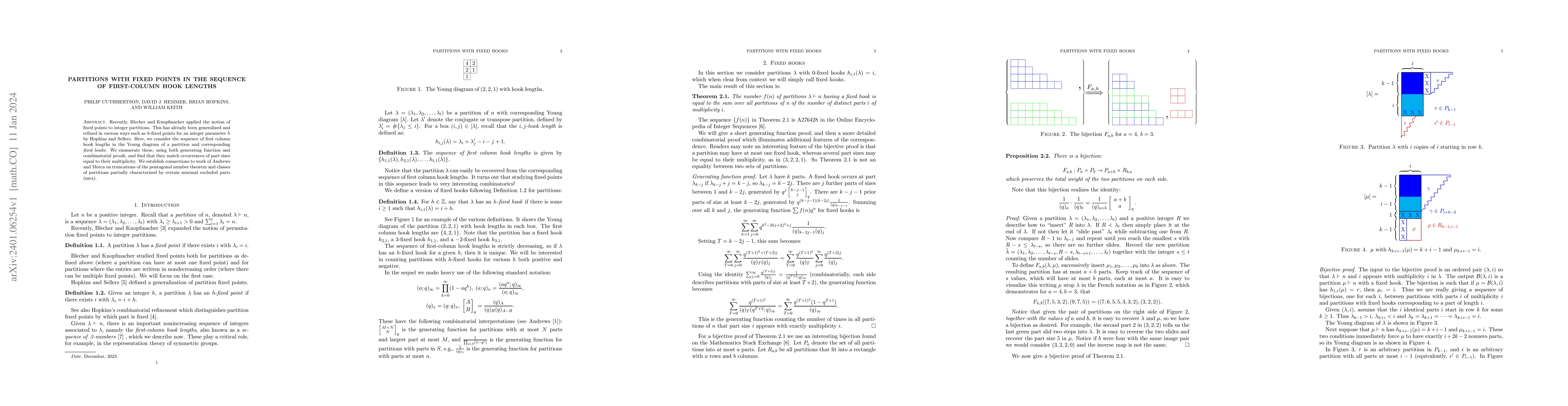Thumbnail for Partitions with fixed points in the sequence of first-column hook
  lengths