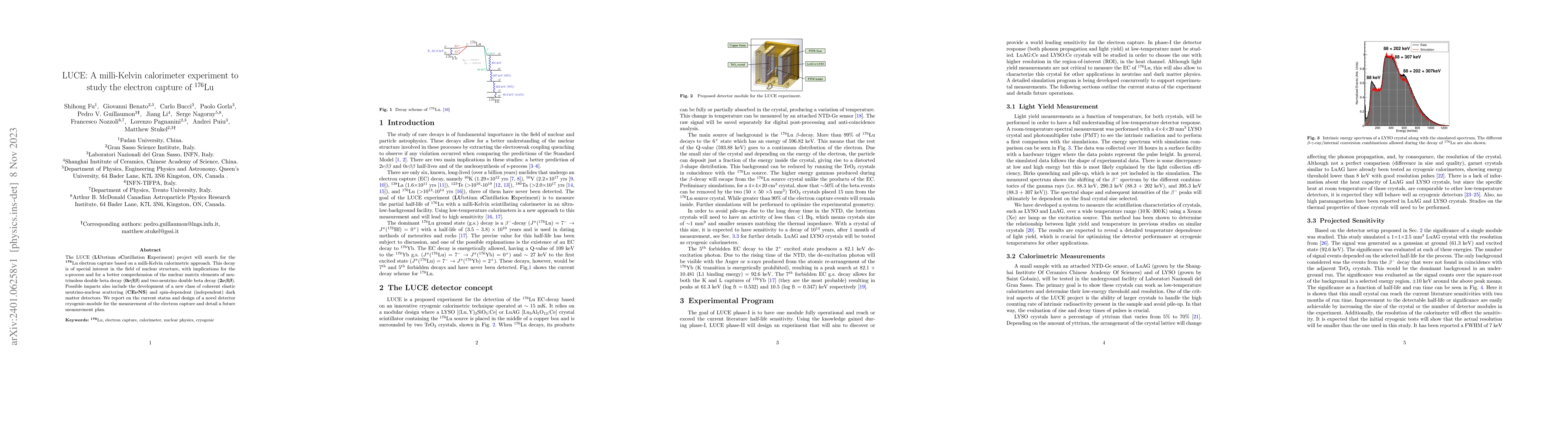 Thumbnail for LUCE: A milli-Kelvin calorimeter experiment to study the electron
  capture of 176Lu