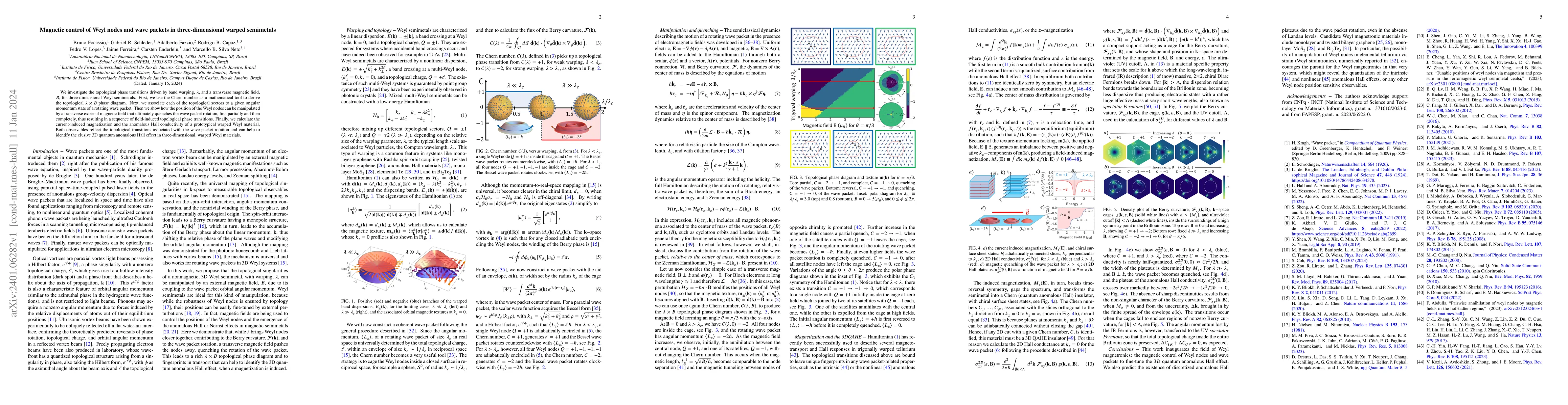 Thumbnail for Magnetic control of Weyl nodes and wave packets in three-dimensional
  warped semimetals