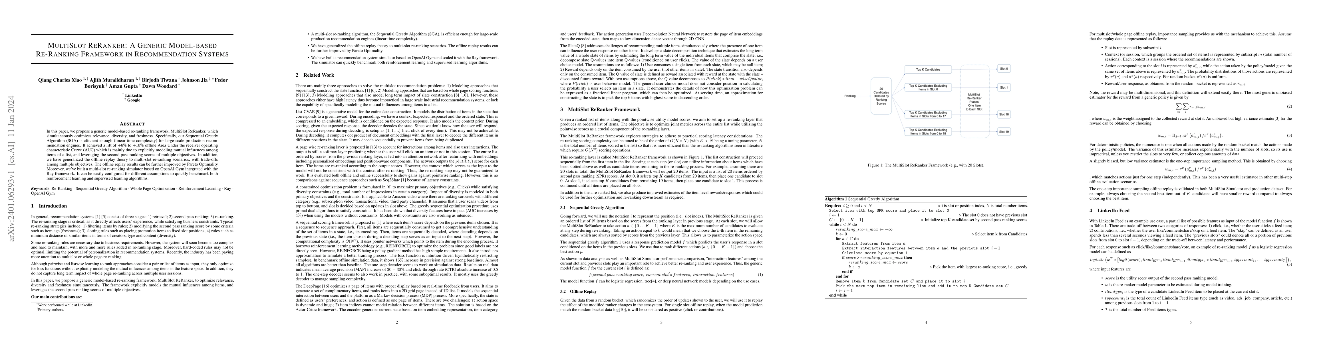 Thumbnail for MultiSlot ReRanker: A Generic Model-based Re-Ranking Framework in
  Recommendation Systems