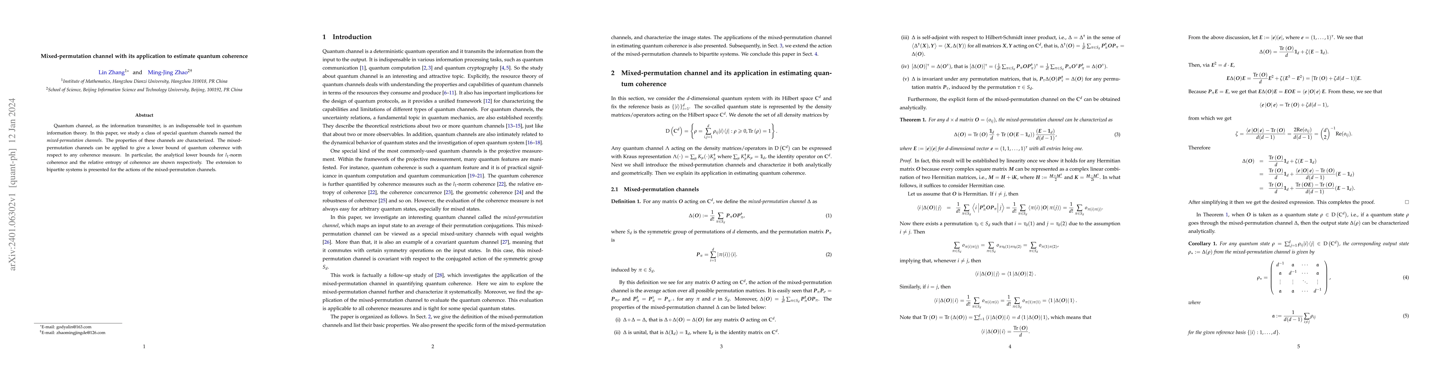 Thumbnail for Mixed-permutation channel with its application to estimate quantum
  coherence