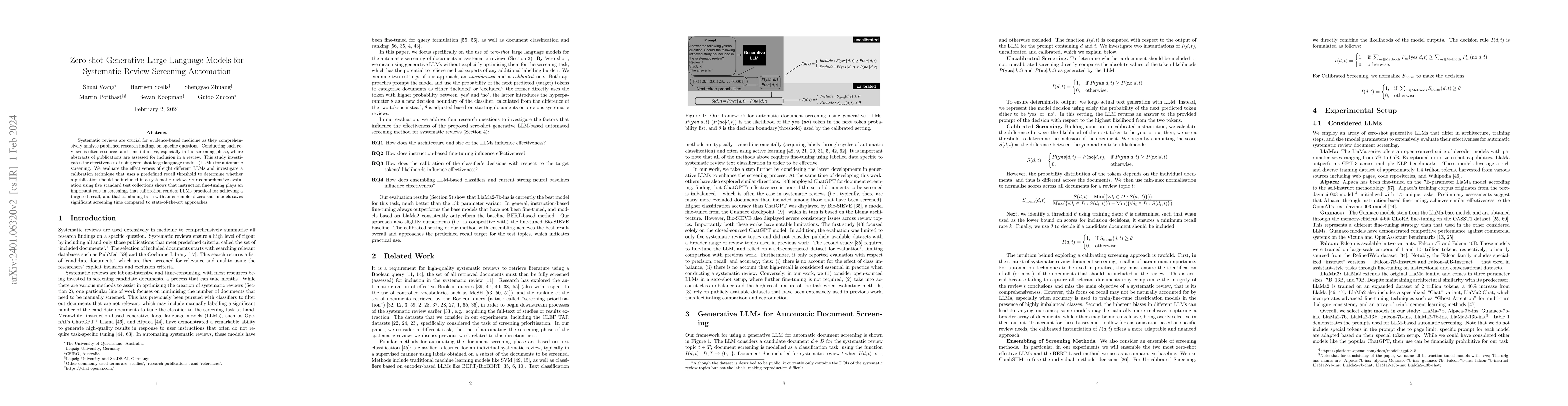 Thumbnail for Zero-shot Generative Large Language Models for Systematic Review
  Screening Automation