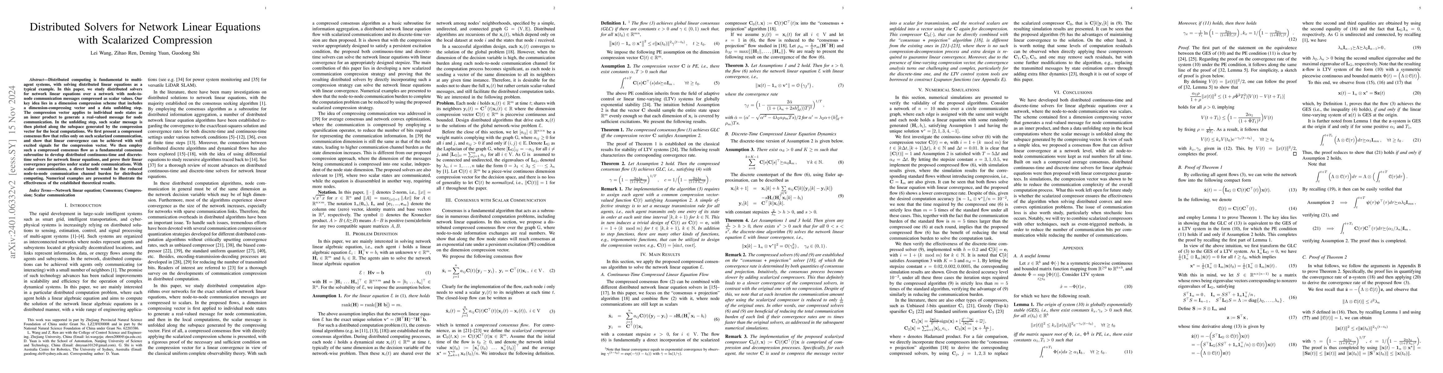 Thumbnail for Distributed Solvers for Network Linear Equations with Scalarized
  Compression