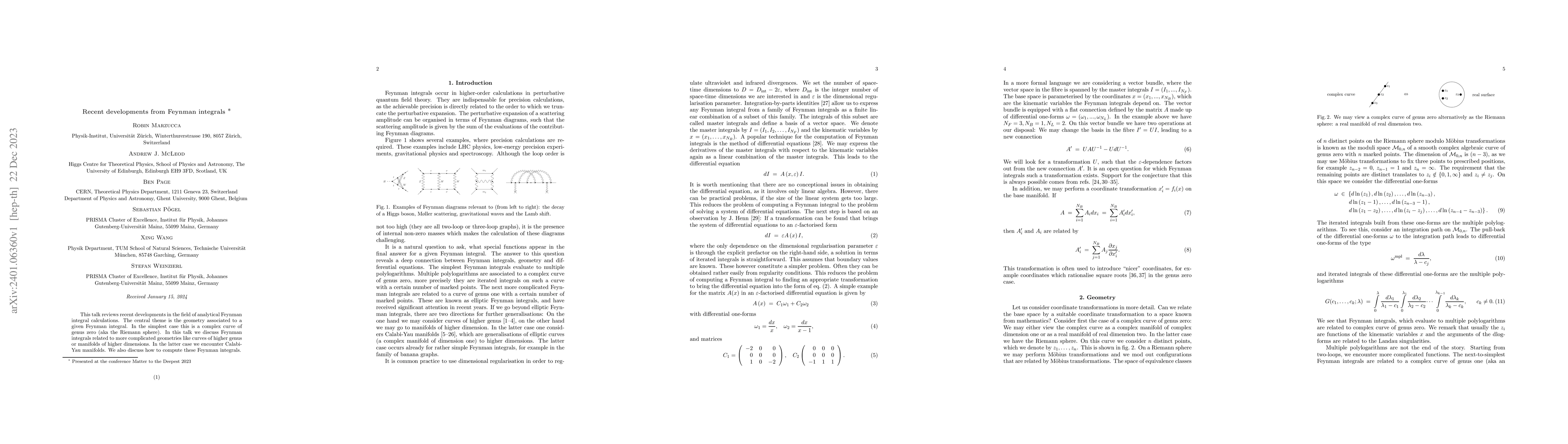 Thumbnail for Recent developments from Feynman integrals