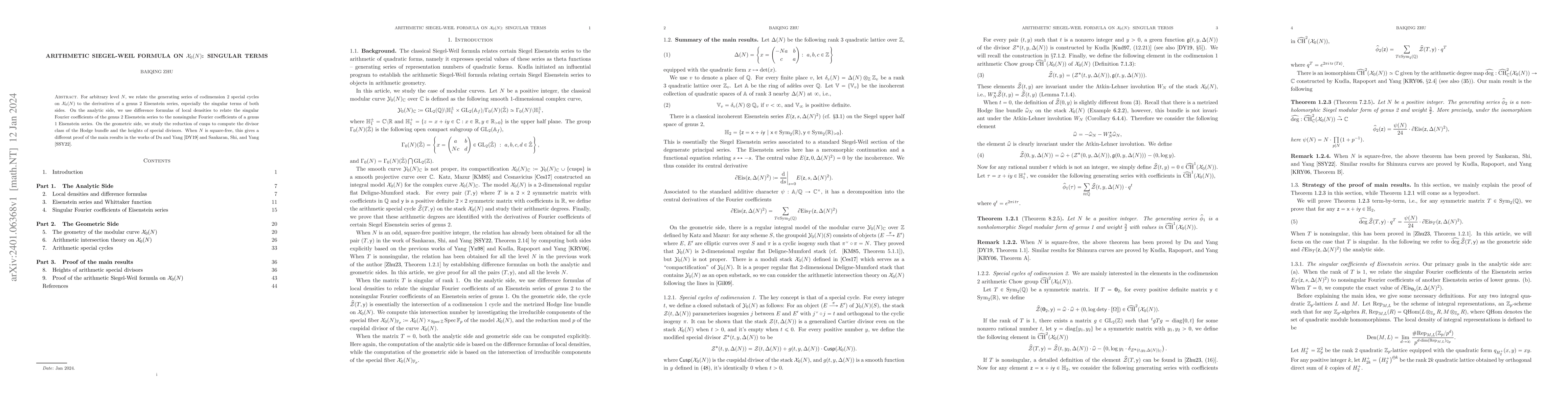 Thumbnail for Arithmetic Siegel-Weil formula on $\mathcal{X}_0(N)$: singular terms