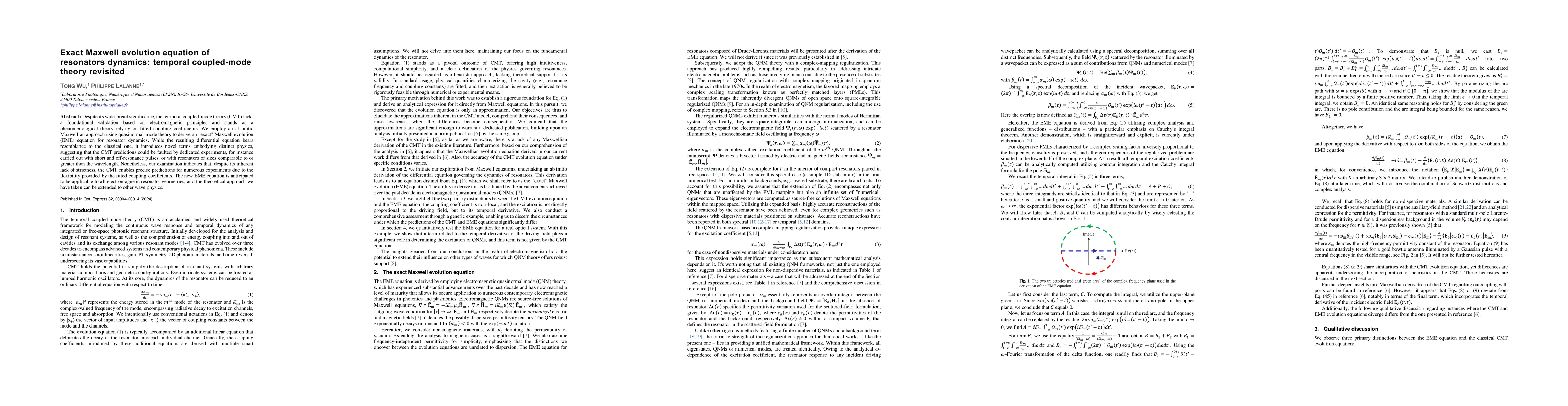 Thumbnail for Exact Maxwell evolution equation of resonators dynamics: temporal
  coupled-mode theory revisited