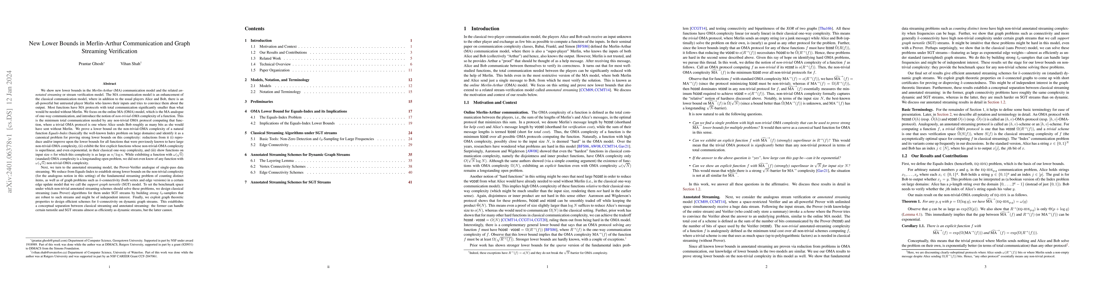 Thumbnail for New Lower Bounds in Merlin-Arthur Communication and Graph Streaming
  Verification