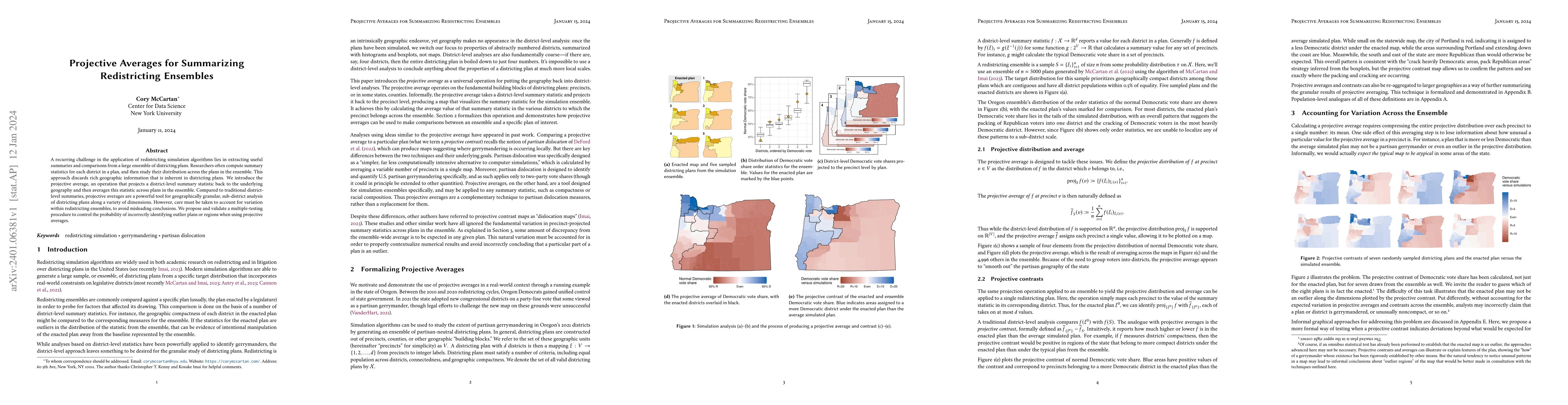 Thumbnail for Projective Averages for Summarizing Redistricting Ensembles