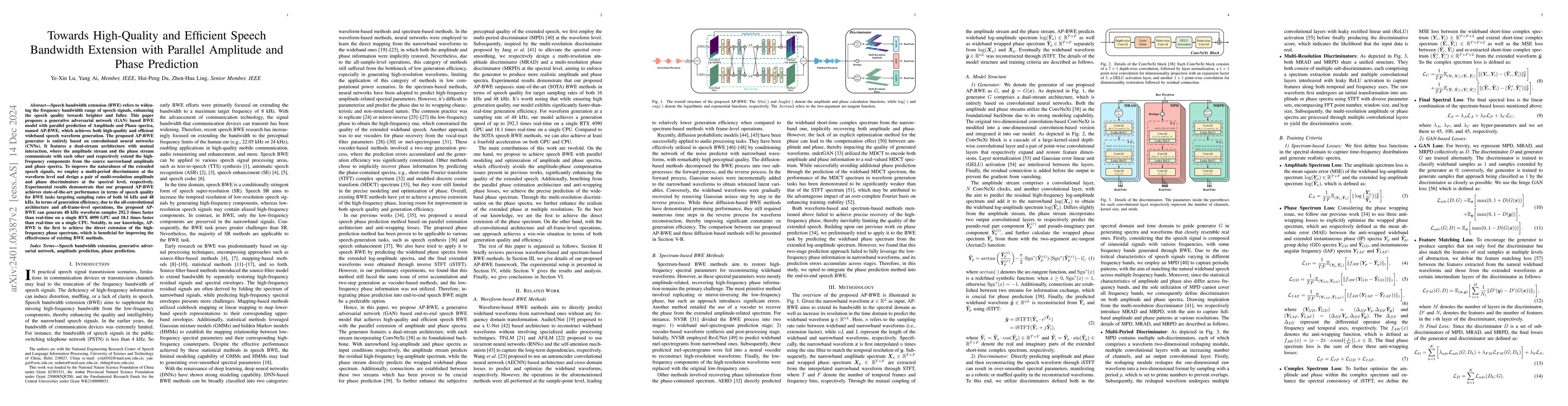 Thumbnail for Towards High-Quality and Efficient Speech Bandwidth Extension with
  Parallel Amplitude and Phase Prediction