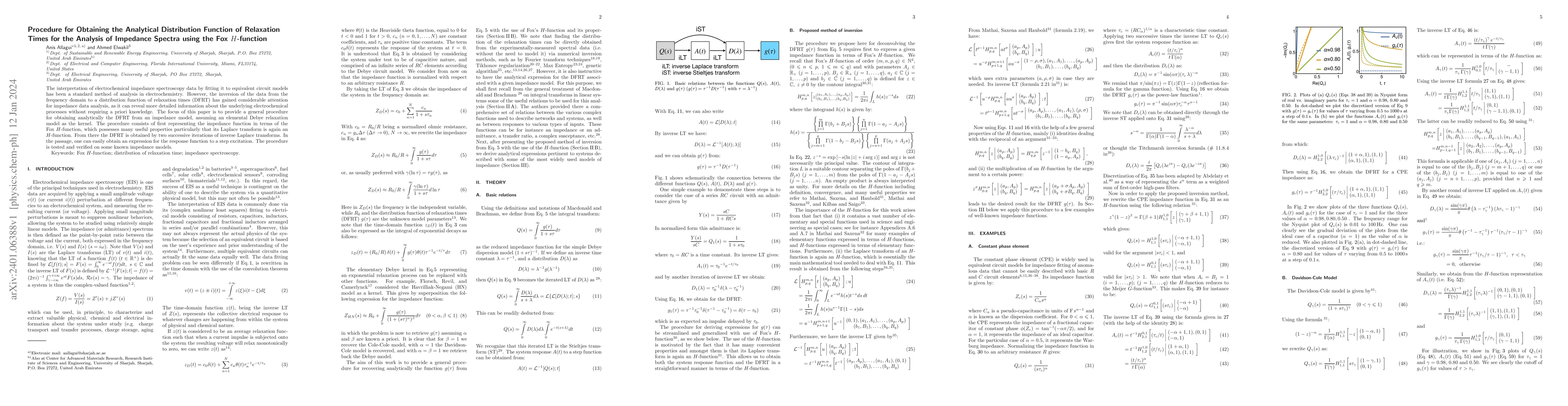Thumbnail for Procedure for Obtaining the Analytical Distribution Function of
  Relaxation Times for the Analysis of Impedance Spectra using the Fox
  $H$-function